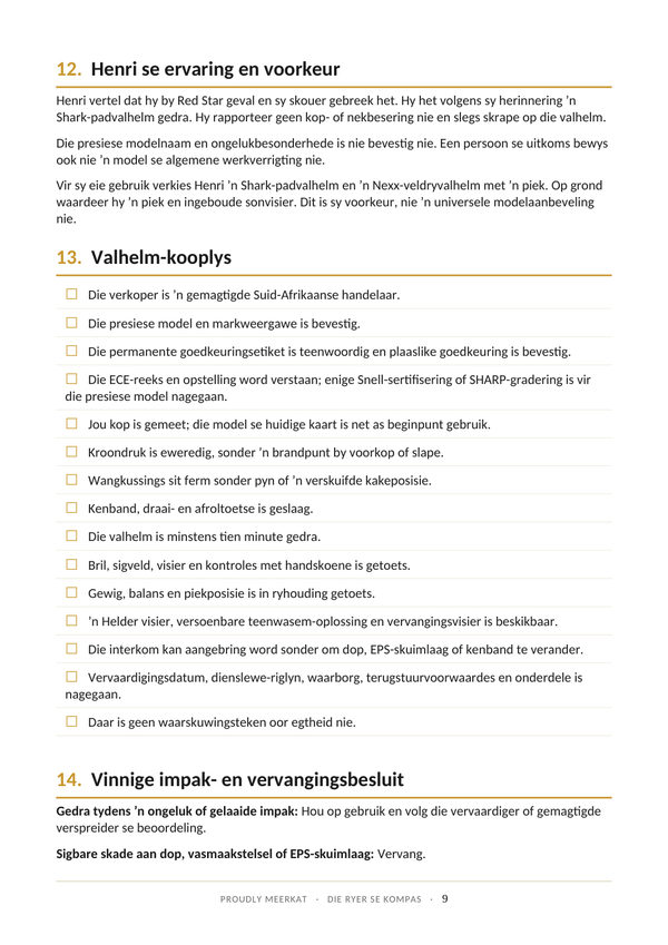 Bladsy 9 van 10 uit die Pletterpet Gids. Henri se ervaring en die kooplys.