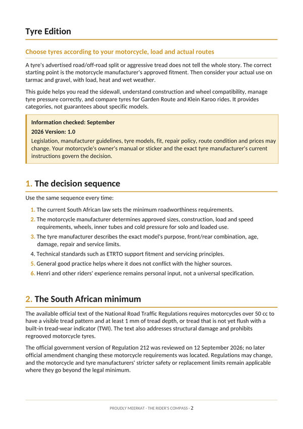 Page 2 of 9 from the Tyre Edition. The decision sequence and the South African minimum.