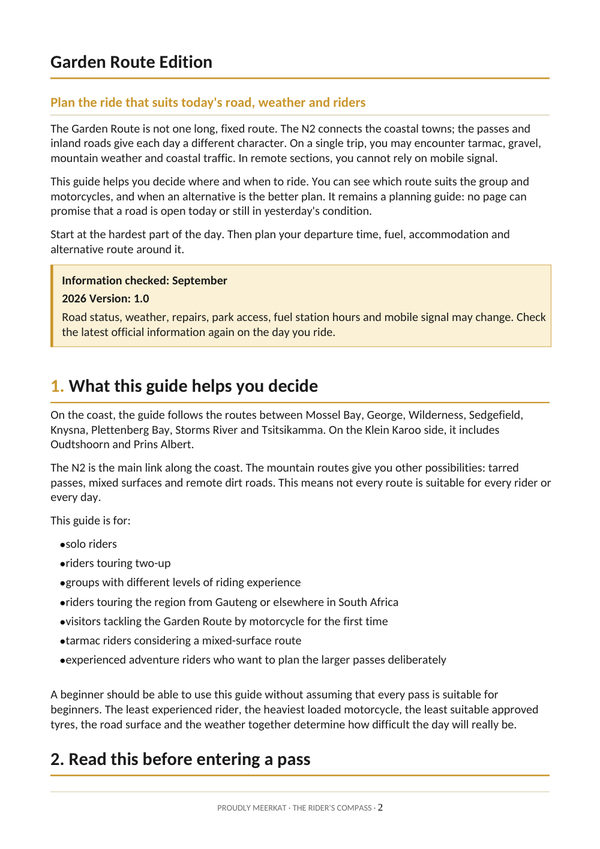 Page 2 of 15 from the Garden Route Edition. What the guide helps you decide.