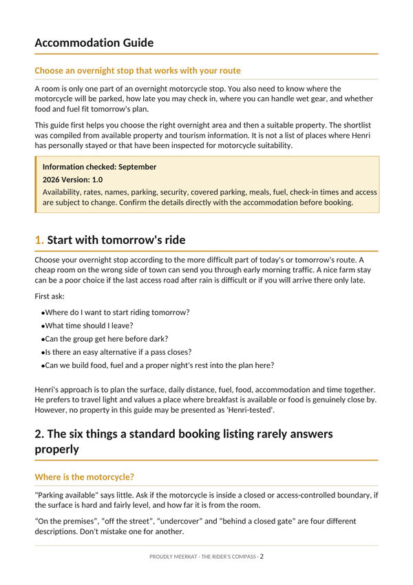 Page 2 of 12 from the Accommodation Guide. Start with tomorrow's ride.